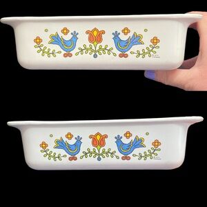 Corningware Country Festival Birds 1975 P-322 8" casserole dish EUC